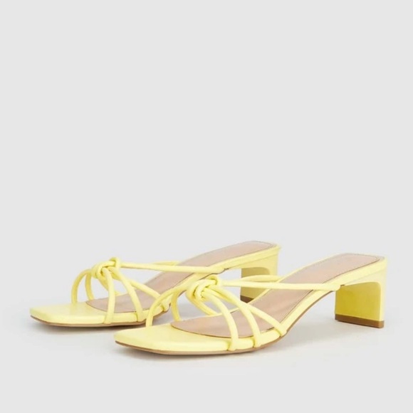 Shoes - Yellow strappy heeled mule sandals